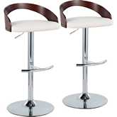 Grotto Adjustable Swivel Bar Stool in Chrome, Cherry Wood & White Leatherette (Set of 2)
